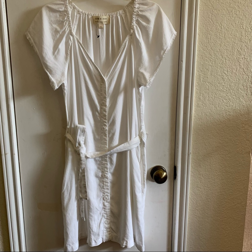 NWT Cloth & Stone white button up short sleeve dress, soft and comfy size S